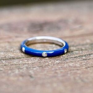 New Navy Blue Rainbow Enamel Band, Sterling Silver Stacking Ring